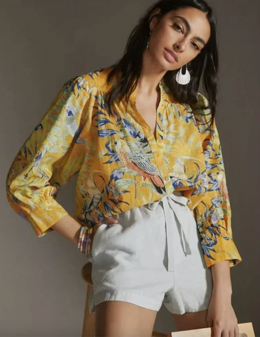 Anthropologie Maeve Yellow Floral Blouse - Small
