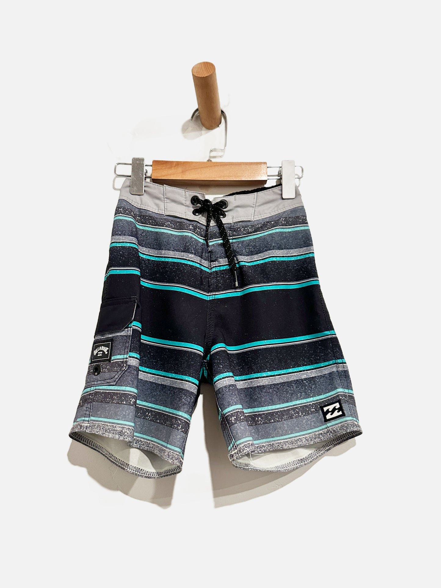 Billabong Gray/Turquoise Striped Swim Shorts - 3T