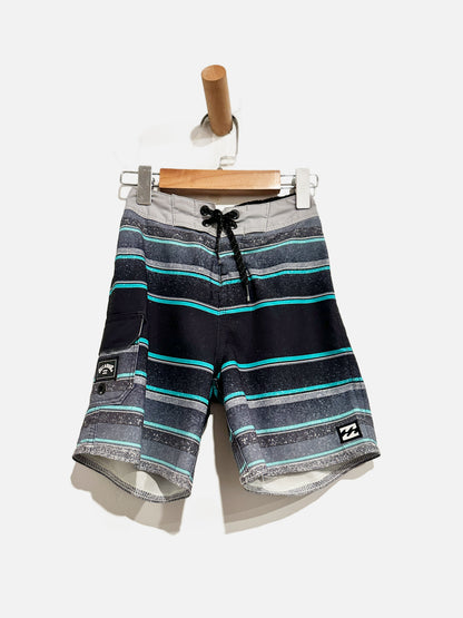 Billabong Gray/Turquoise Striped Swim Shorts - 3T