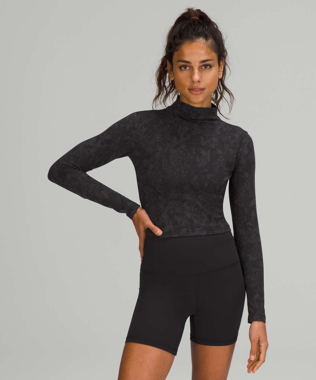 Lululemon All Aligned Mock Neck Long Sleeve Shirt in Hideaway Camo Deep Coal Multi - 6