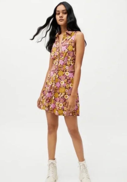 Urban Outfitters Retro Flower Button Down Mini Dress - Medium