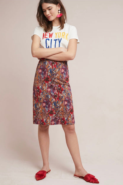 Anthropologie Maeve Golden Bliss Pencil Skirt in Maize - Medium
