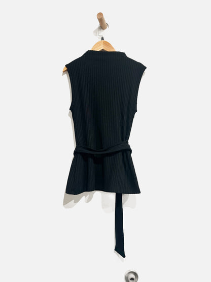 Zara Black Ribbed Belted Top - Small