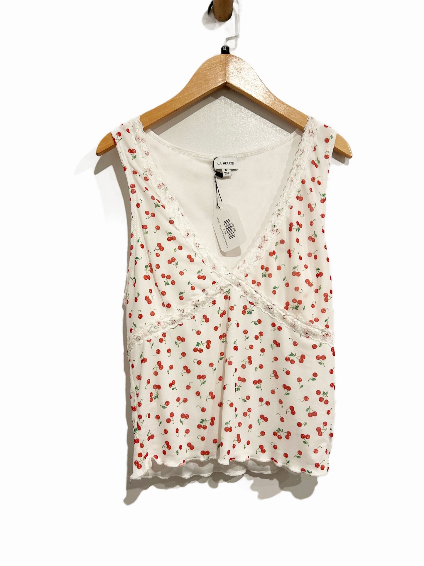 LA Hearts White Cherry Lace Trim Tank - Medium
