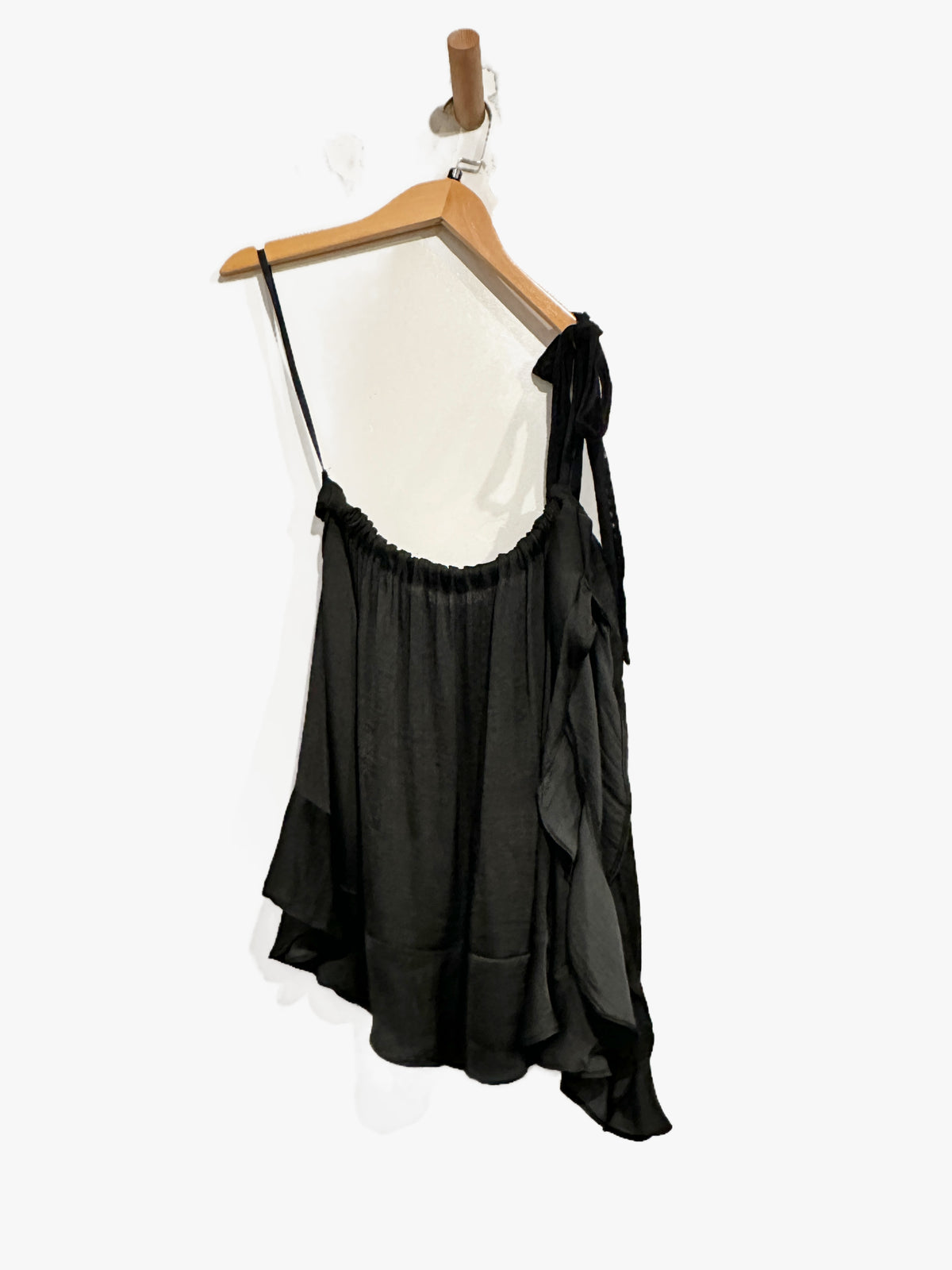 Free People Black Satin One Shoulder Top - Small
