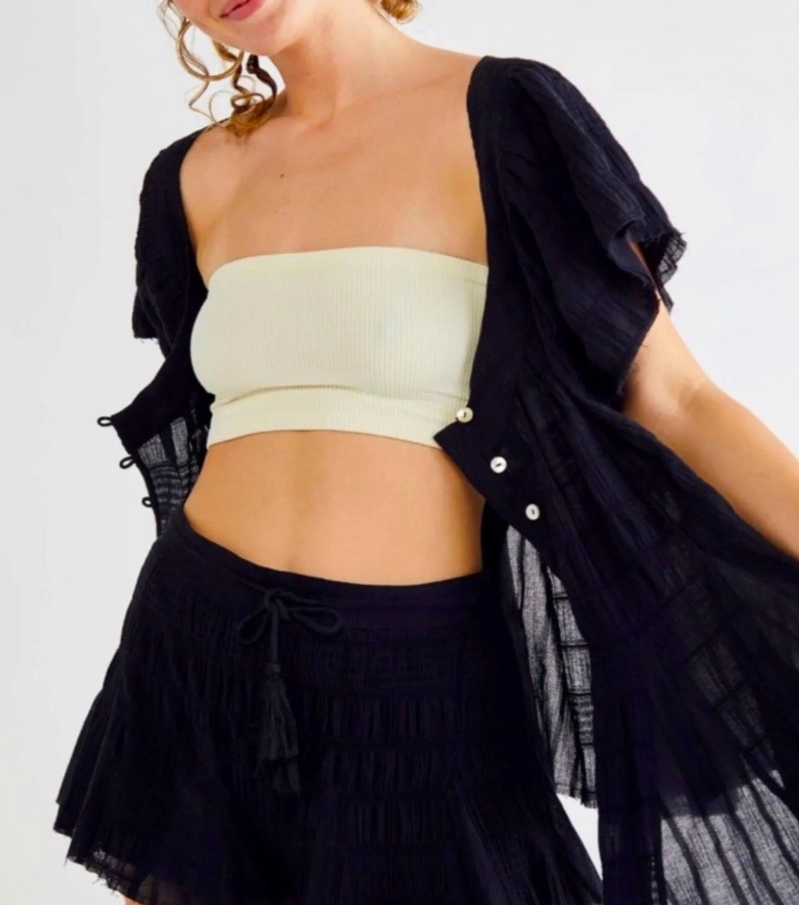 Free People Jolene Black Button Front Blouse - Medium