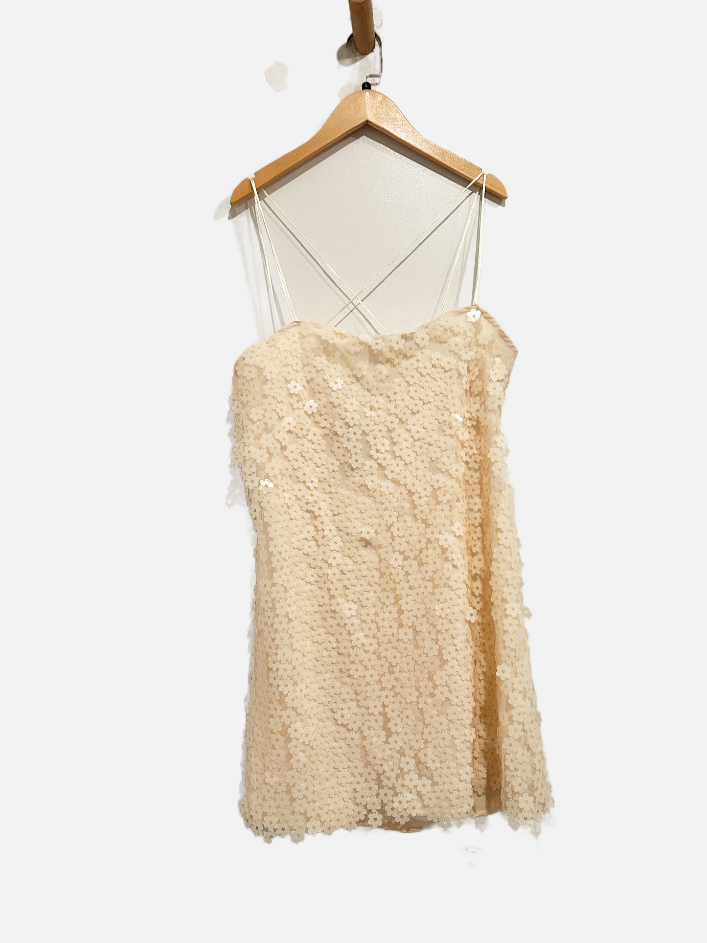 Zara Cream Floral Sequin Mini Dress - Large