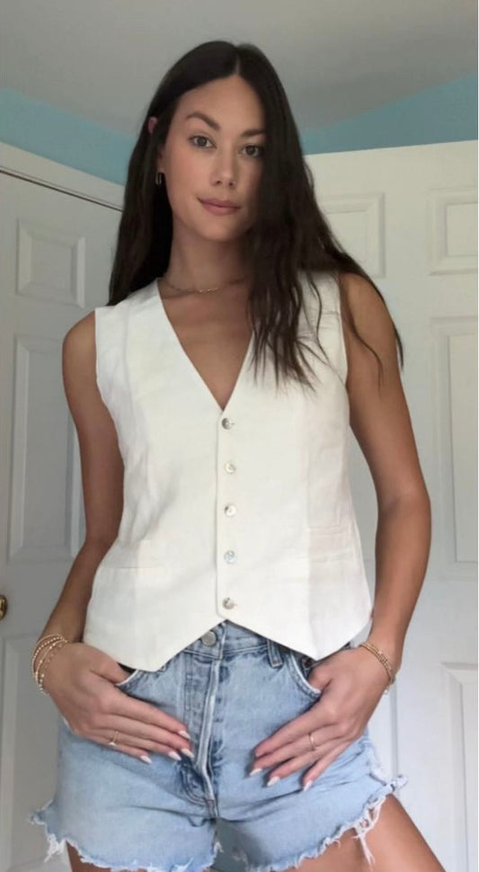 VRG Girl Italian Streets White Linen Vest - 4