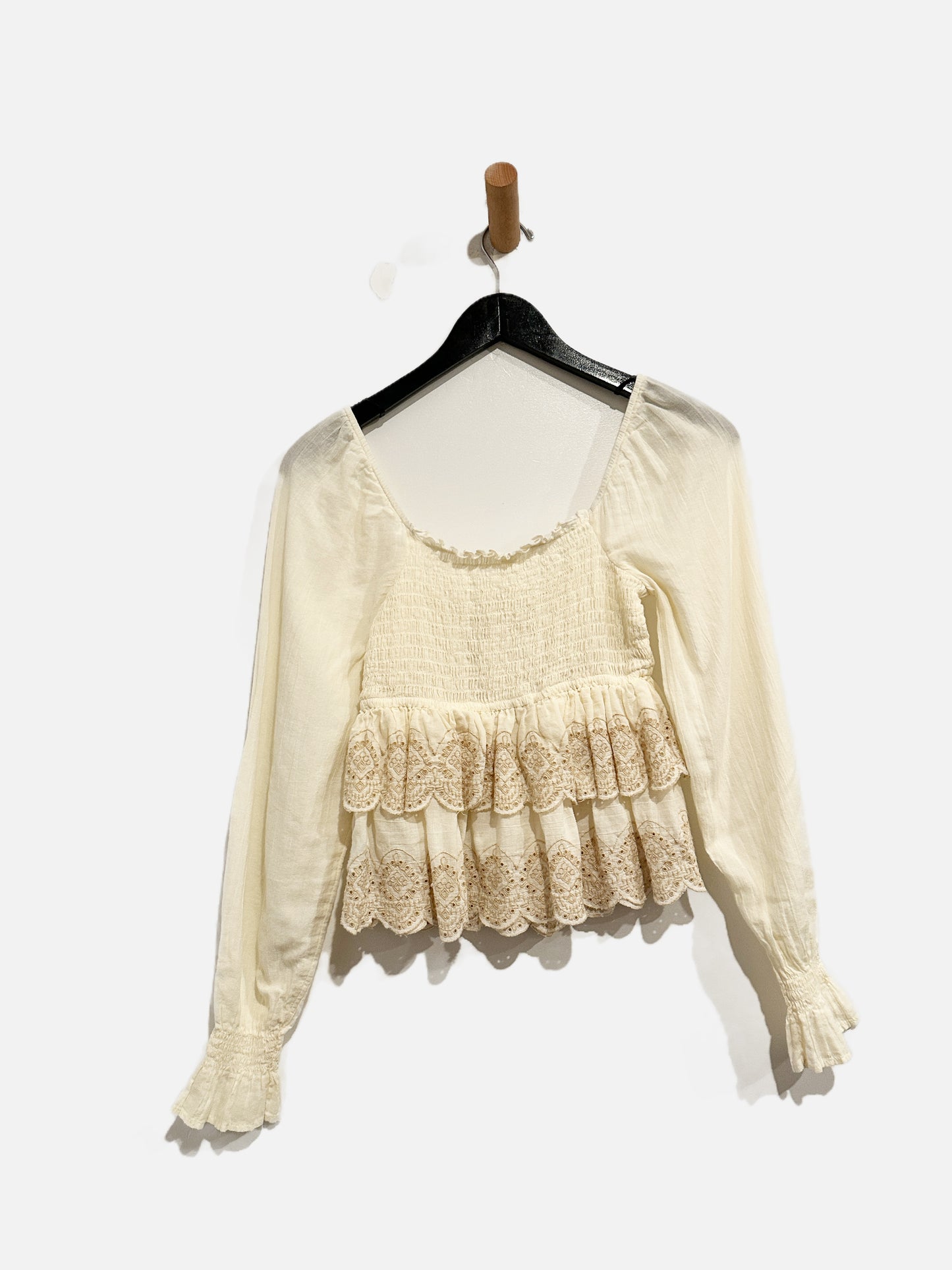 American Eagle Cream Smocked Blouse - XS