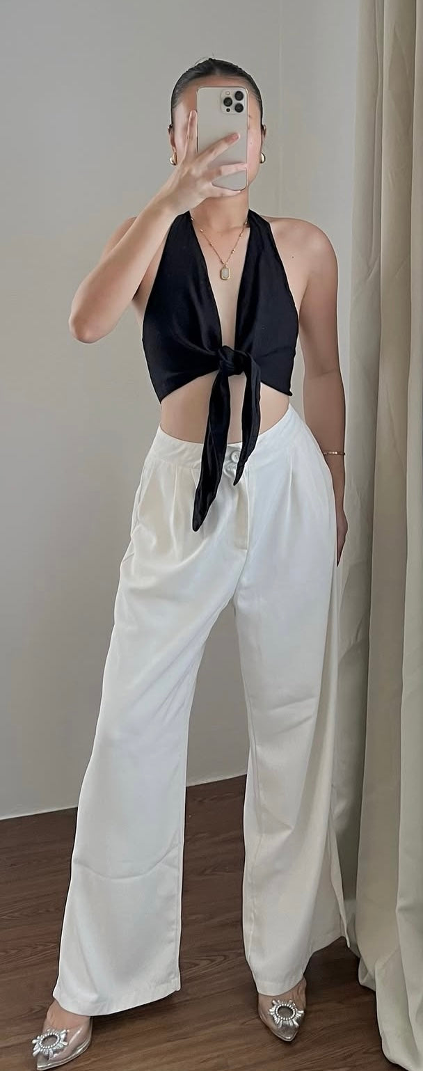 Zara Black Linen Halter Crop Top - Small