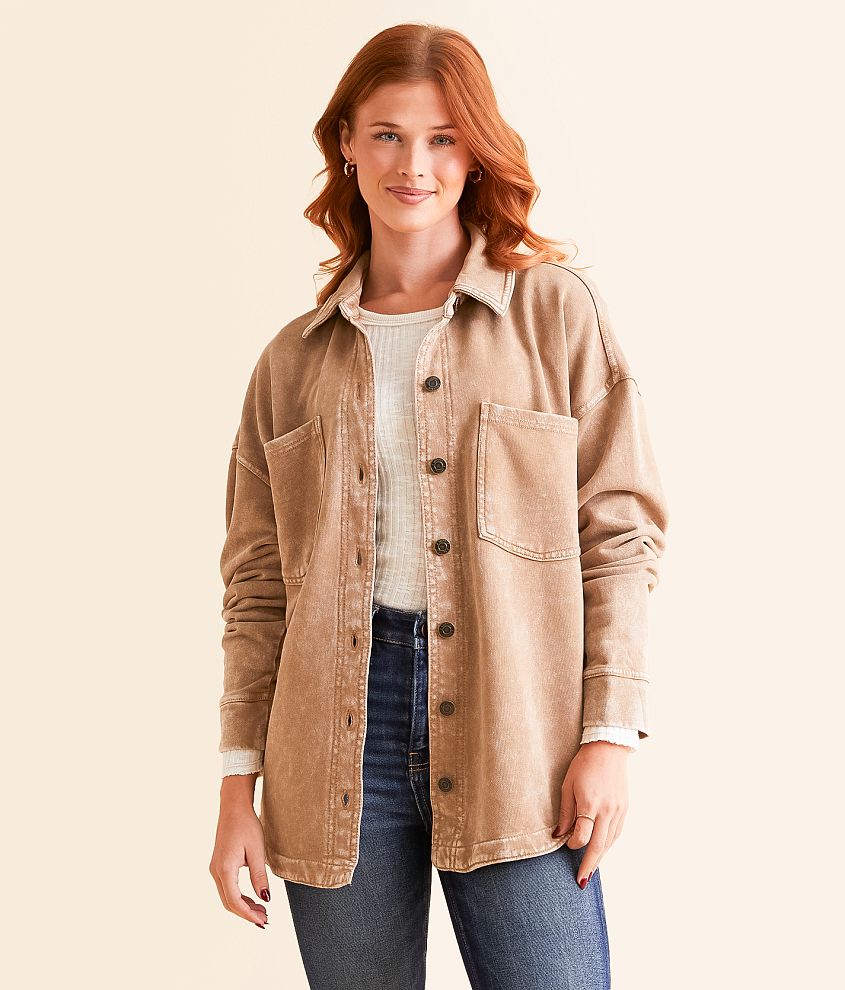 Z Supply All Day Washed Knit Shacket in Campfire - Large