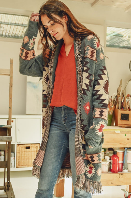 Jodifl Fringe Pattern Cardigan - Small