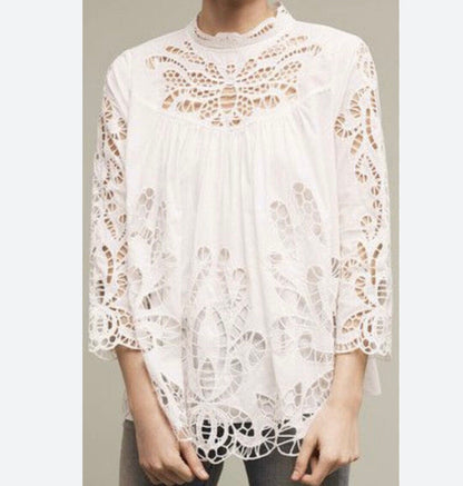 Anthropologie harlyn White Lace Peasant Top - Small