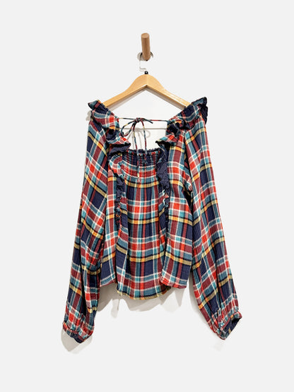 Free People Plaid Ruffle Blouse - XL