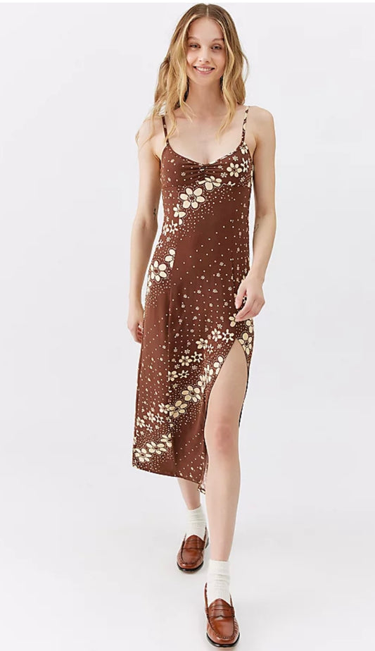 Urban Outfitters Brown Floral Strapless Midi Dress - Small