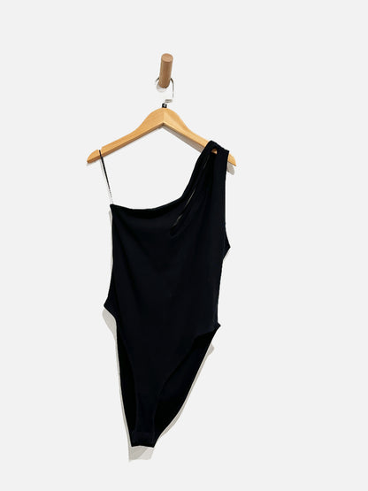 Zara Black One Shoulder Cut Out Bodysuit - Large