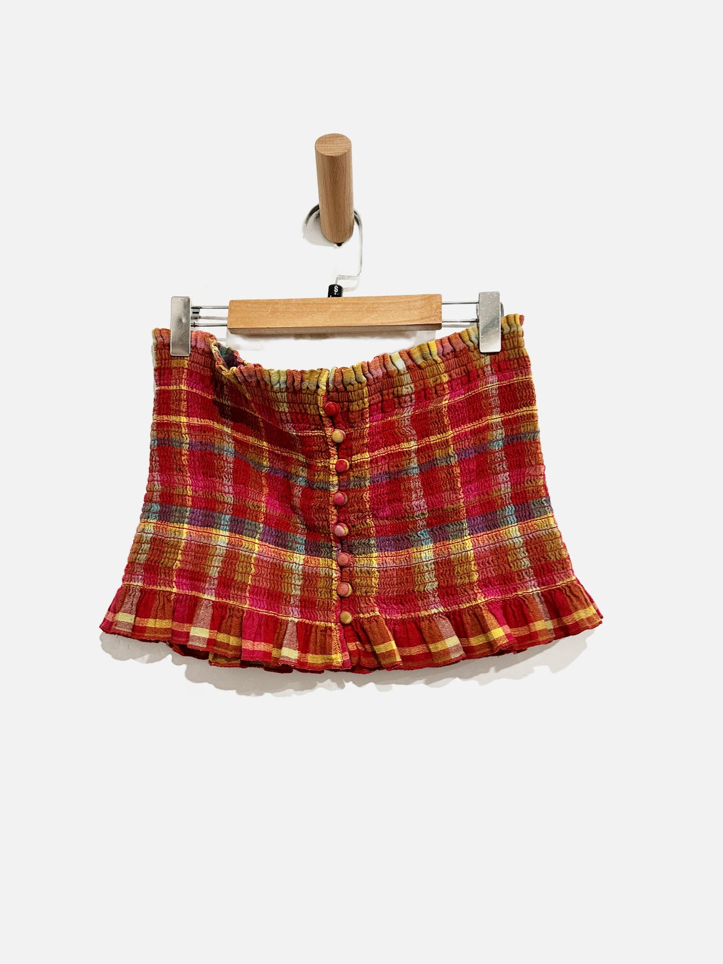 American Eagle Pink Plaid Smocked Tube Top - Small