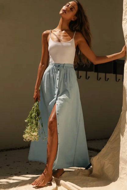 Pistola Chambray Button Front Maxi Skirt - Medium