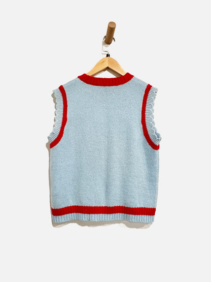Zara Blue Embroidered Grandma’s House Vest - Medium