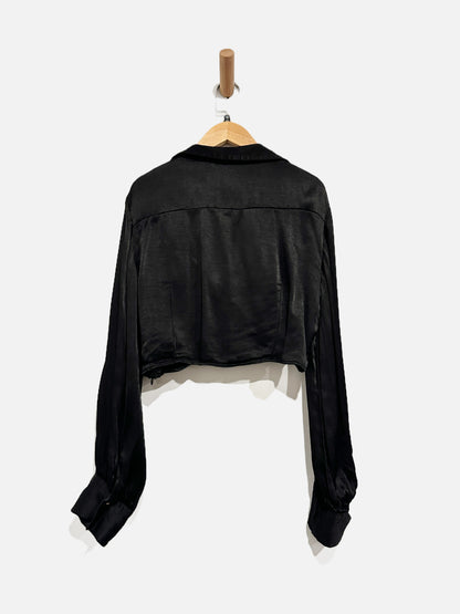 Zara Black Satin Twist Front Crop Blouse - Medium