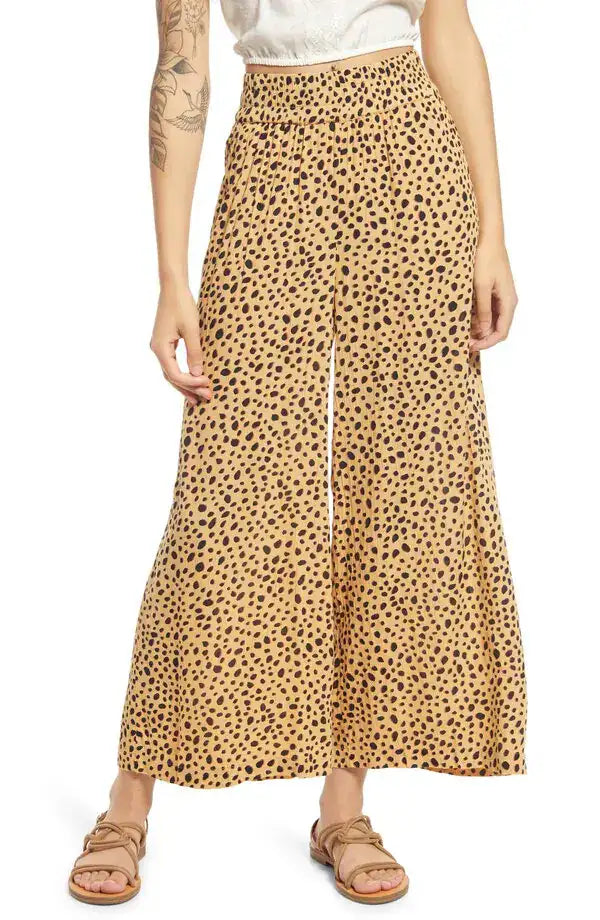 Billabong For Shore Animal Print Wide Leg Pants in Gold Dust - Medium