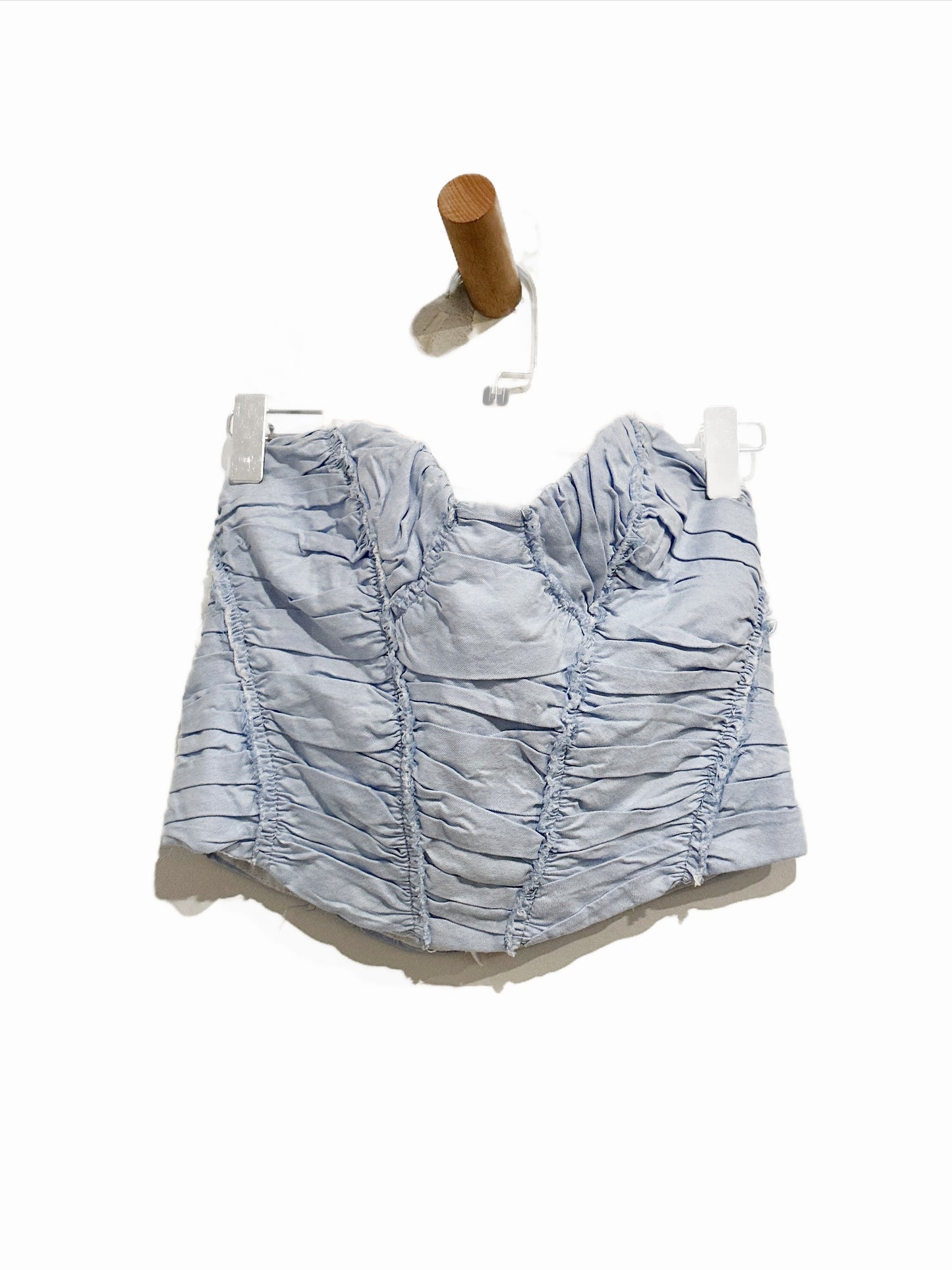 Zara Blue Ruched Strapless Corset Top - Small