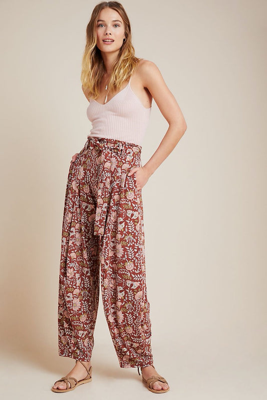 Anthropologie Floral Harem Belted Pants - Medium