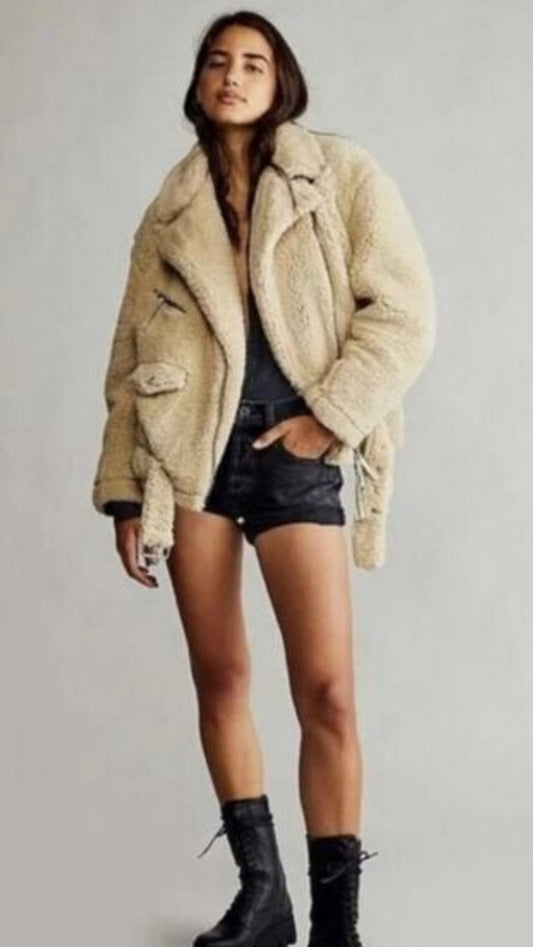 Free People Cream Sherpa Jacket - Small