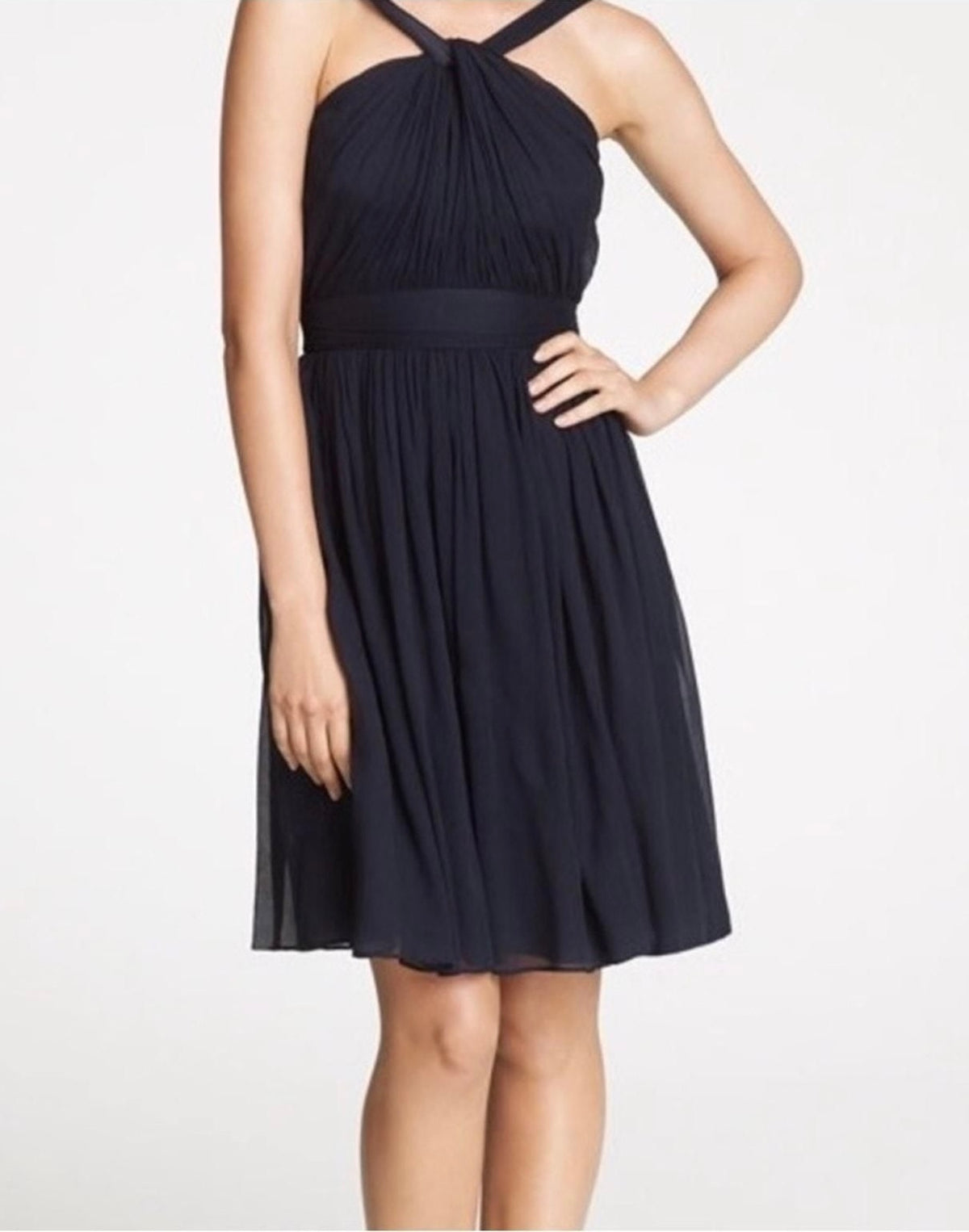 J.Crew Sinclair Navy Silk Chiffon Halter Mini Dress - 0