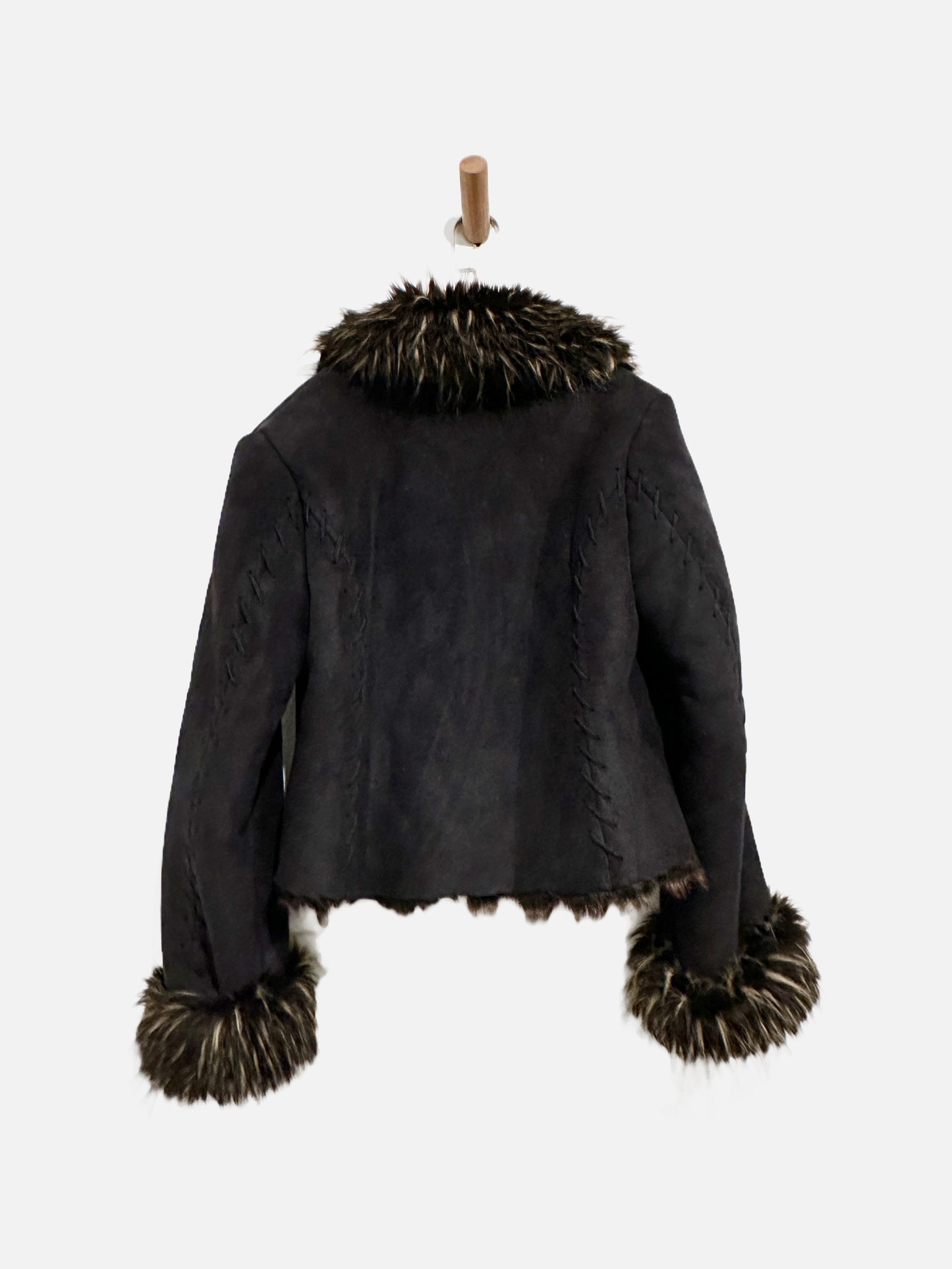 Merchant Black Faux Suede Fur Trim Jacket - Small