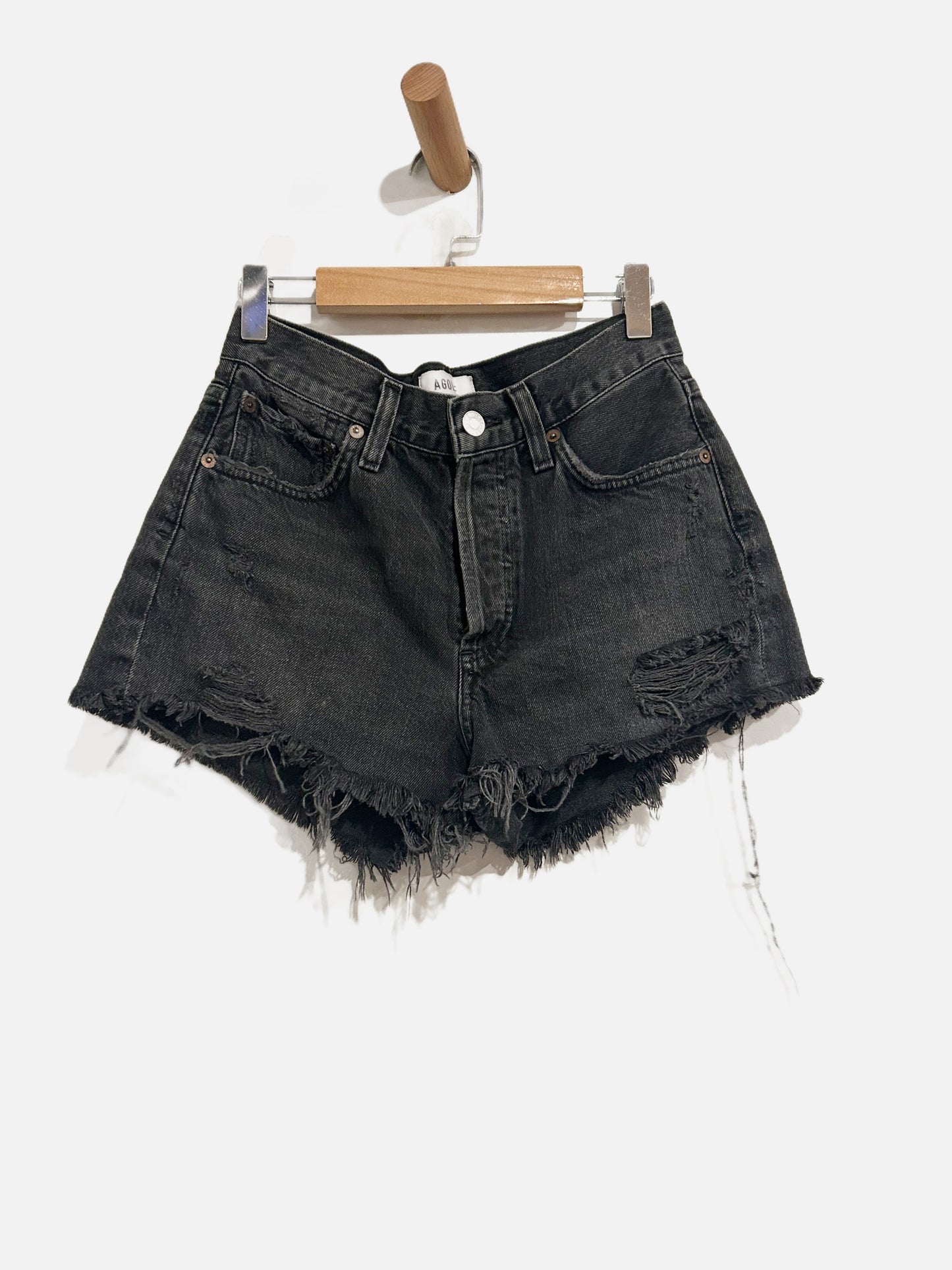 Agolde Black Cut Off Distressed Parker Shorts - 23