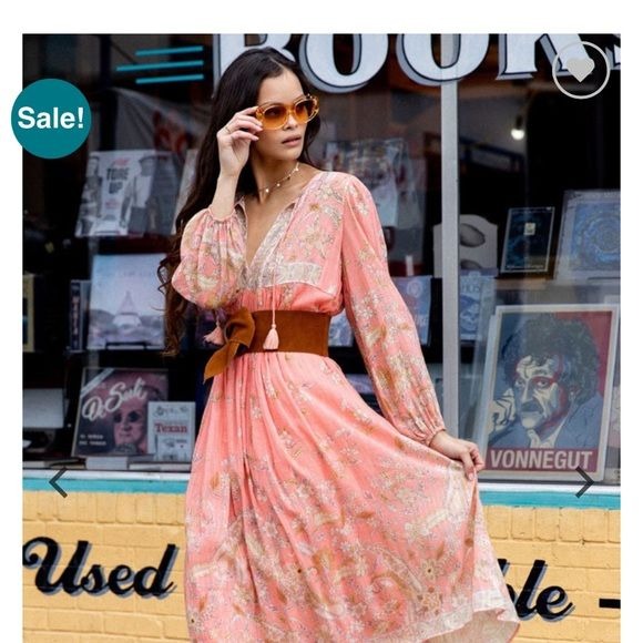 Spell And The Gypsy Collective Hendrix Boho Midi Dress in Dusty Pink Size Small