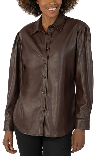 Kut Henrietta Chocolate Vegan Leather Shacket - XS