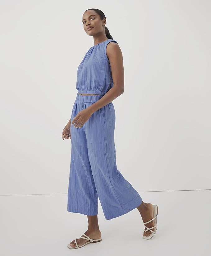 Pact Blue Cotton Tank and Pant Set - Medium