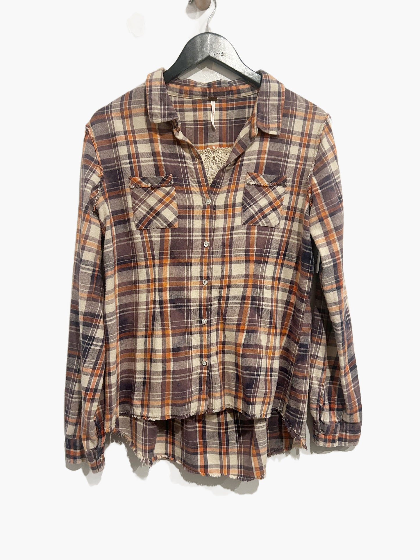 Free People Plaid Crochet Panel Flannel - Large