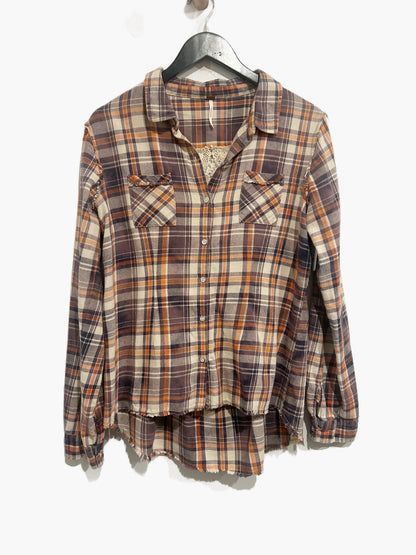 Free People Plaid Crochet Panel Flannel - Large