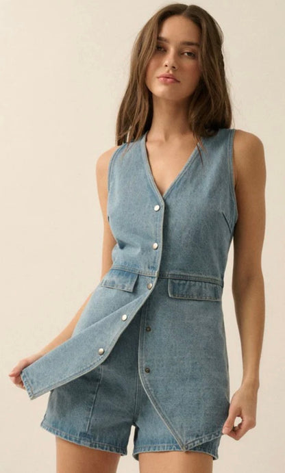 Vici Denim Vest Romper - Medium