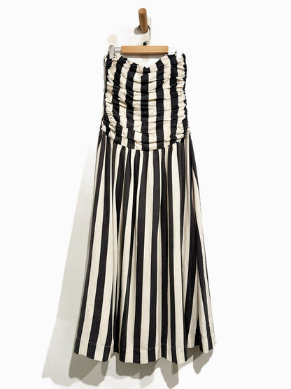 Moon River Stripe Ruched Strapless Midi Dress in Navy/White - Medium