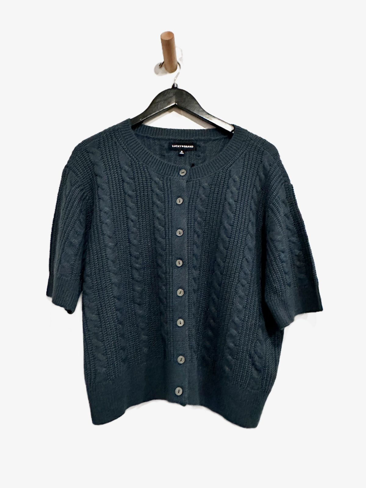 Lucky Brand NWT Short Sleeve Cable Cardigan in Midnight Navy - XL
