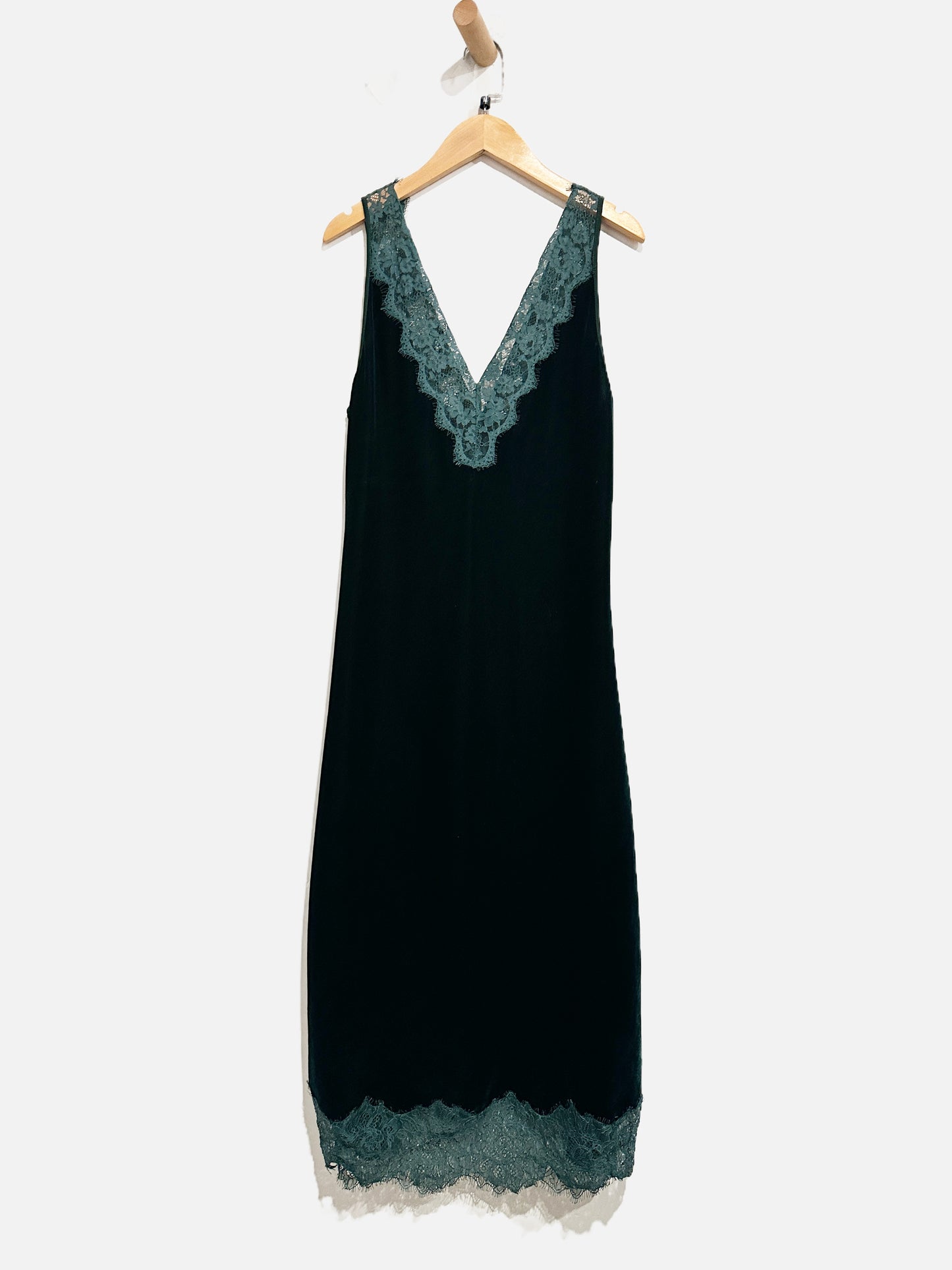 Zara Woman Green Velvet Midi Slip Dress - Medium