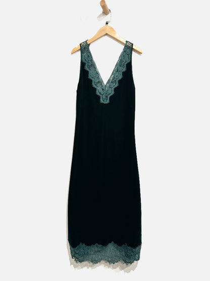 Zara Woman Green Velvet Midi Slip Dress - Medium