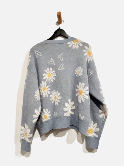 Celebrity Pink Blue Sunflower Eyelash Cardigan - XL
