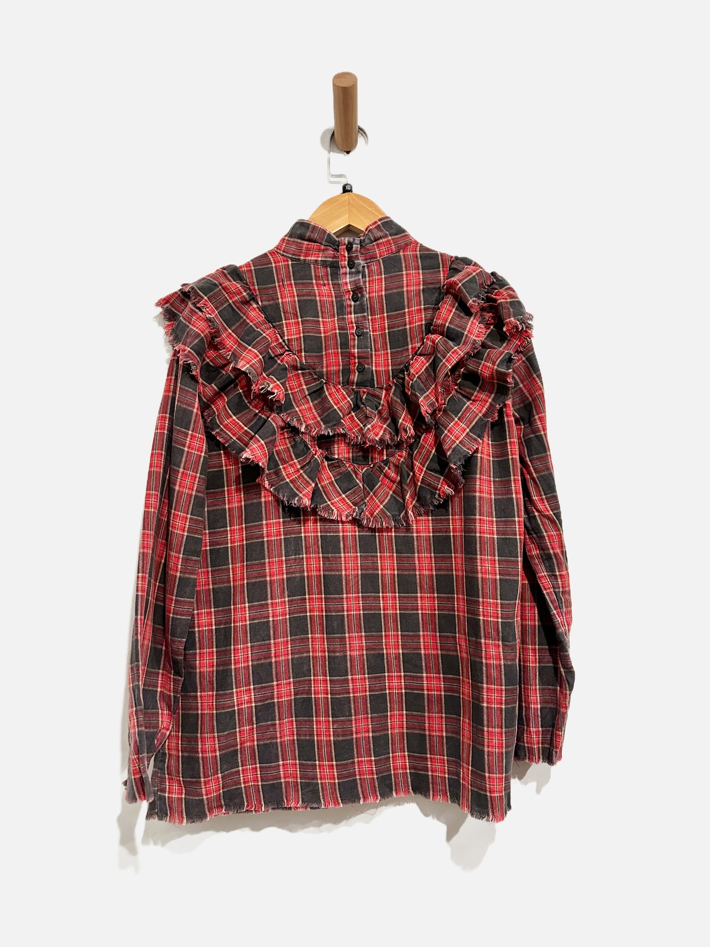 Zara Woman Red and Black Plaid Ruffle Flannel - XS