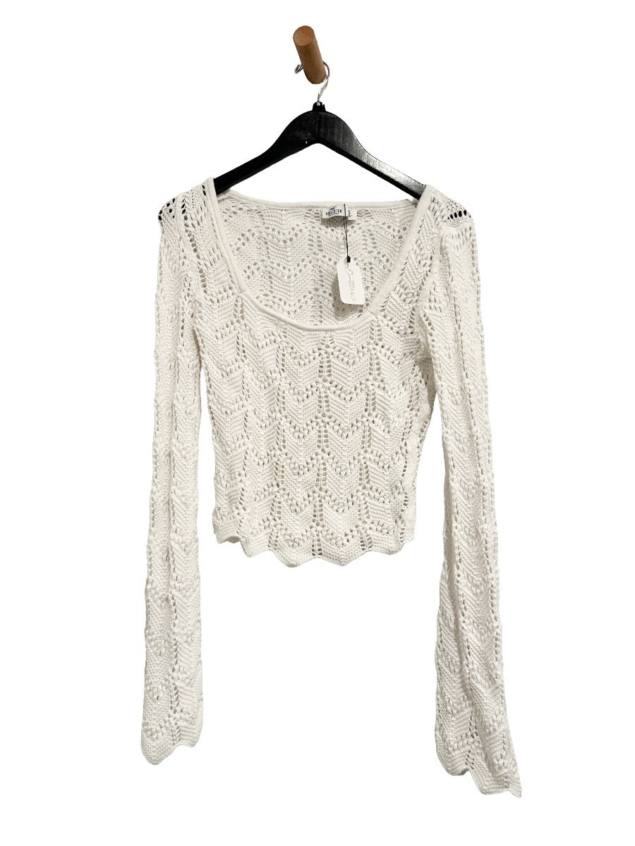 Hollister White Crochet Bell Sleeve Sweater - Small