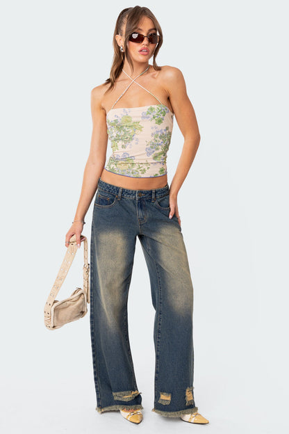 Edikted Garden Party Printed Halter Top - Small