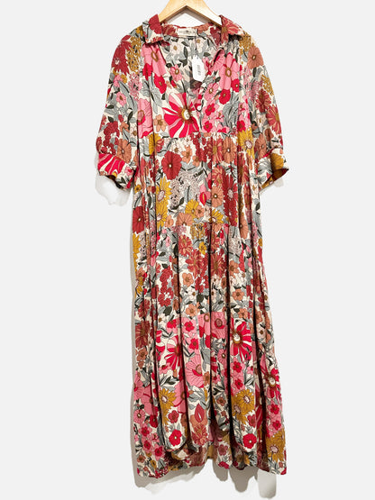 Natural Life Rebecca Midi Dress in Pink Vintage Floral - Medium