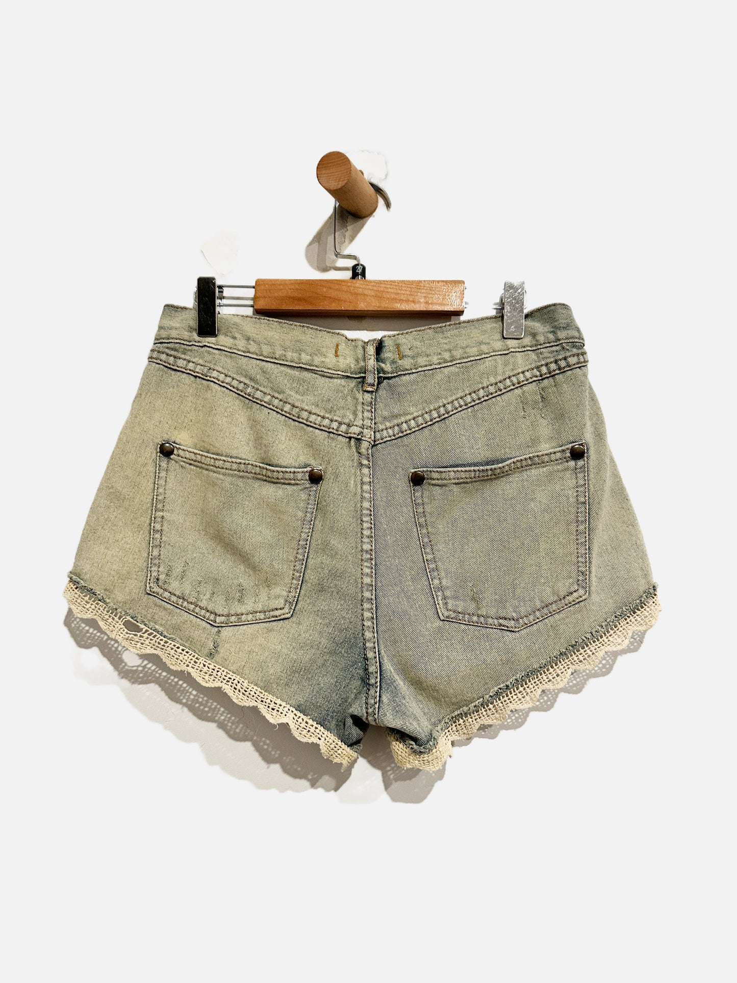 Free People Y2K Lace Trim Denim Shorts - 27