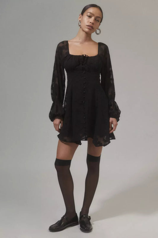 Urban Outfitters Black Floral LS Mini Dress - Medium