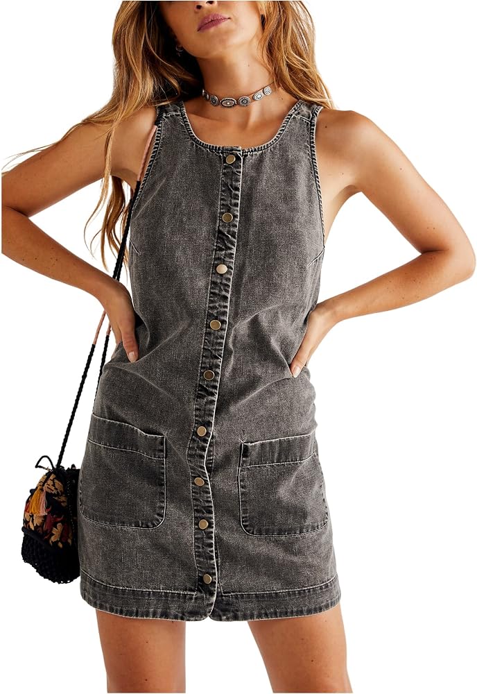 Free People Wilderado Denim Mini Dress in On Mute - Medium