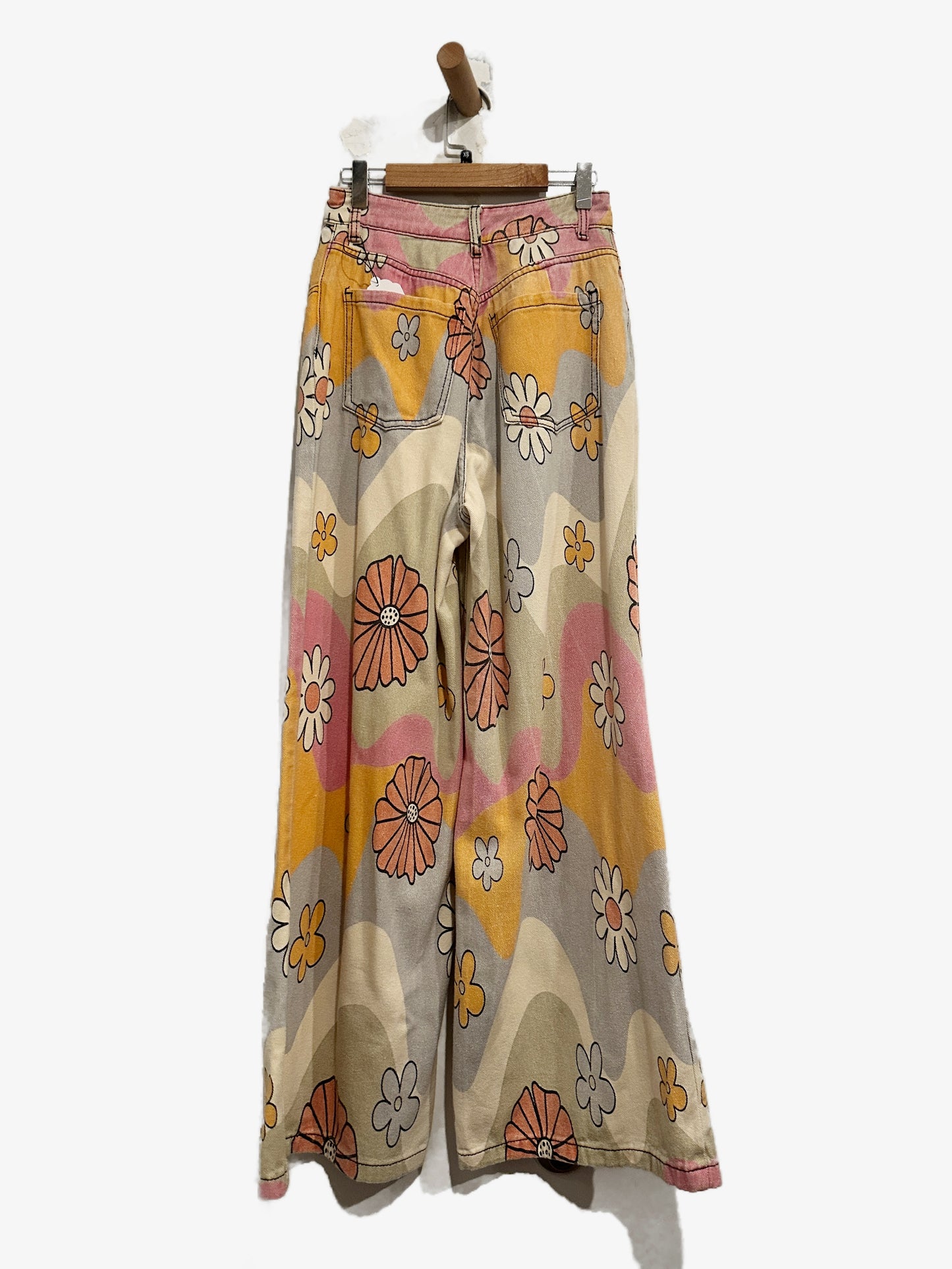 Colorful Floral Wide Leg Jeans - XS